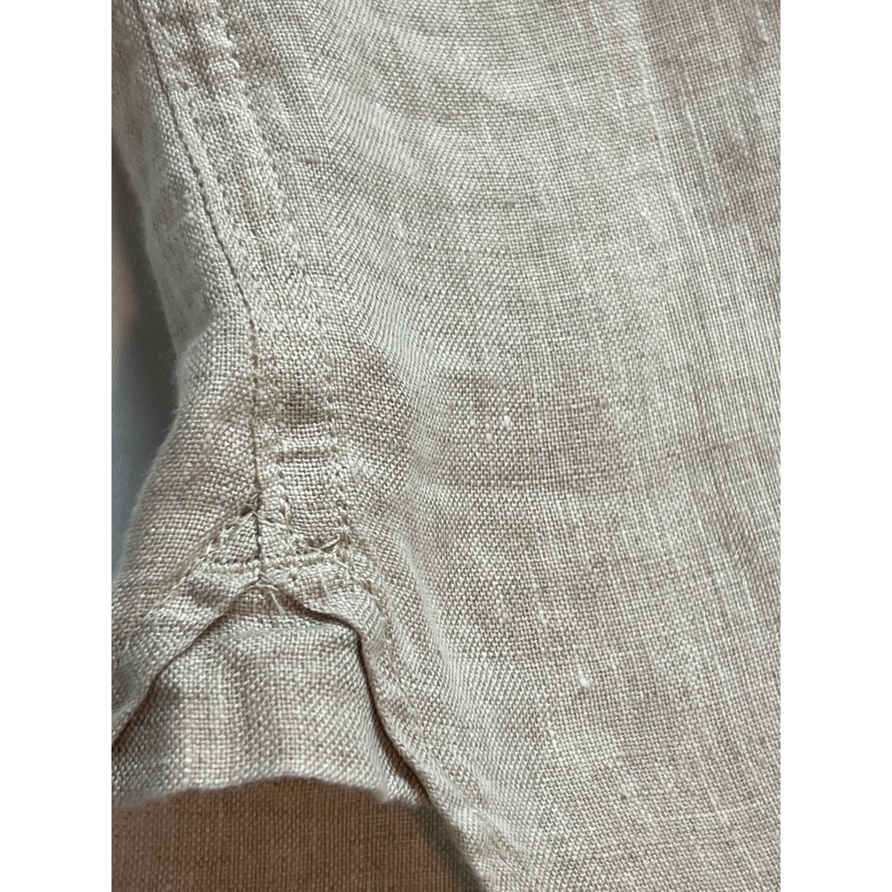 Talbots Linen Henley Blouse Women Size M‎ Beige Roll Tab Sleeve Pintuck F17 - Picture 12 of 13